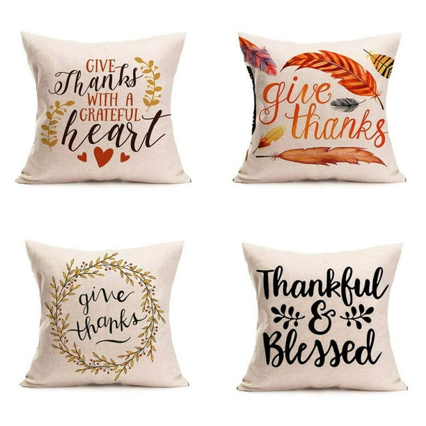 18" Happy Thanksgiving Day Pillow Case Fall Decor Give Thanks Sofa Cushion Cover
